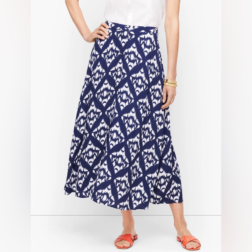 Talbots Blue and White Geometric Maxi Skirt